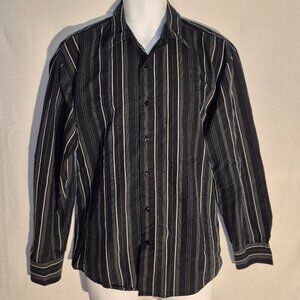 Point X button front shirt, black-white-gray stripes in size Large